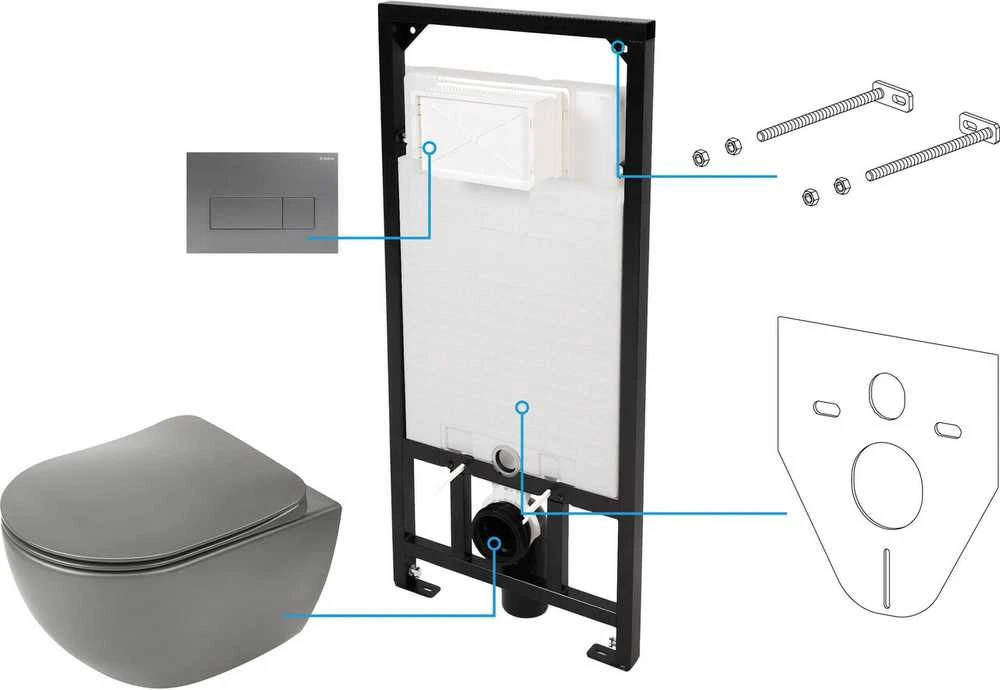 Potinkinis WC komplektas Deante Peonia 6in1, CDETDZPW, Anthracite/Titanium