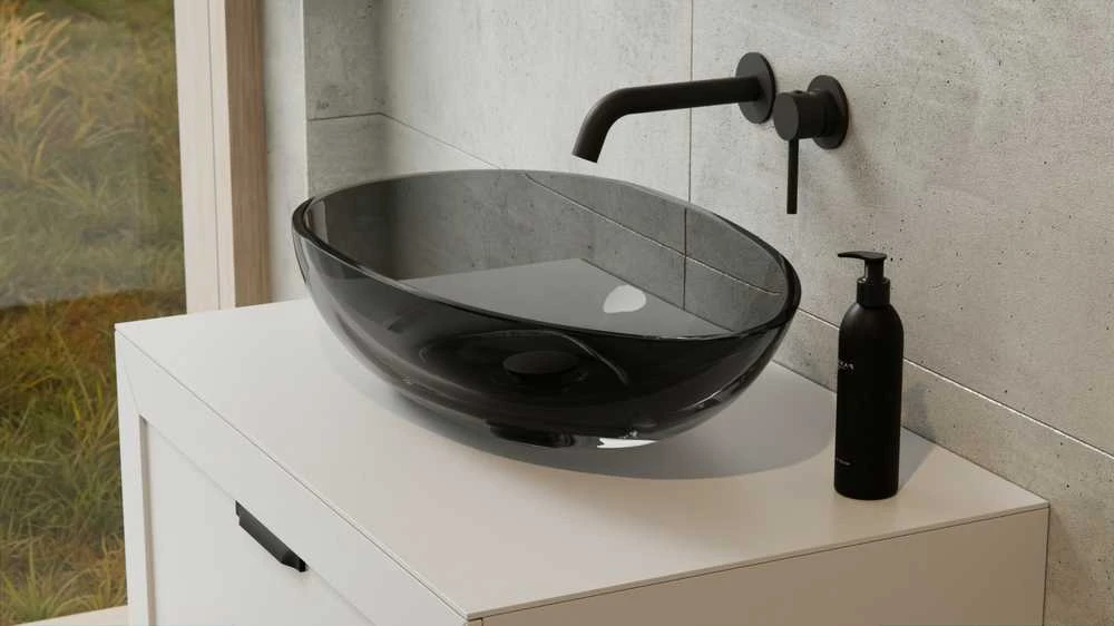 Praustuvas Besco Neya Carbon Pilkas, 60 cm, su juodu dangteliu