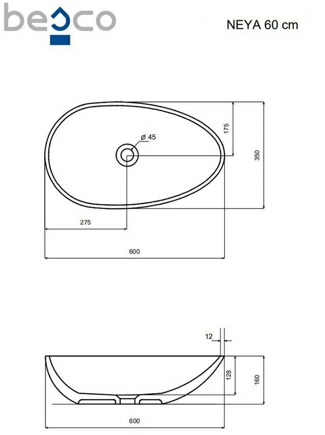Praustuvas Besco Neya Mėlyna Wave, 60 cm, su chrome sifonu