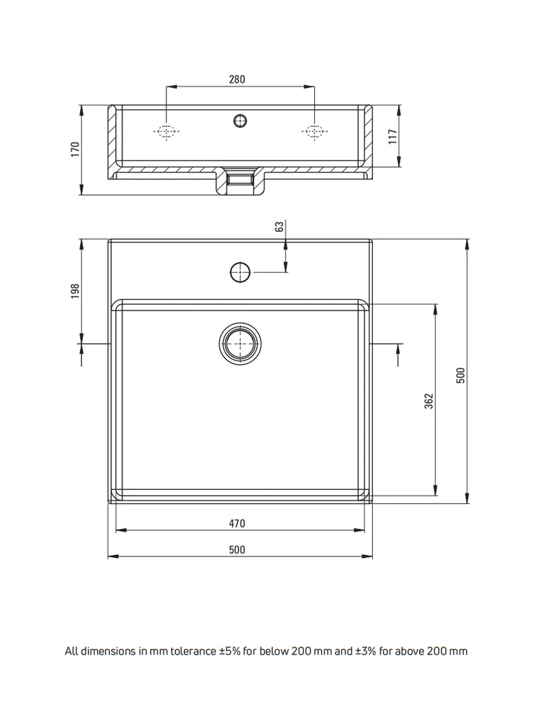 Praustuvas Deante Temisto su pastatoma konsole, 56.5x50 cm, CDTS6U5S, Baltas/Juodas