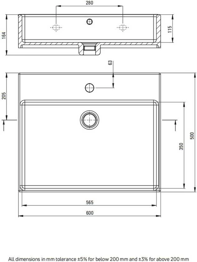 Praustuvas Deante Temisto su pastatoma konsole, 66.5x50 cm, CDTS6U6S, Baltas/Juodas