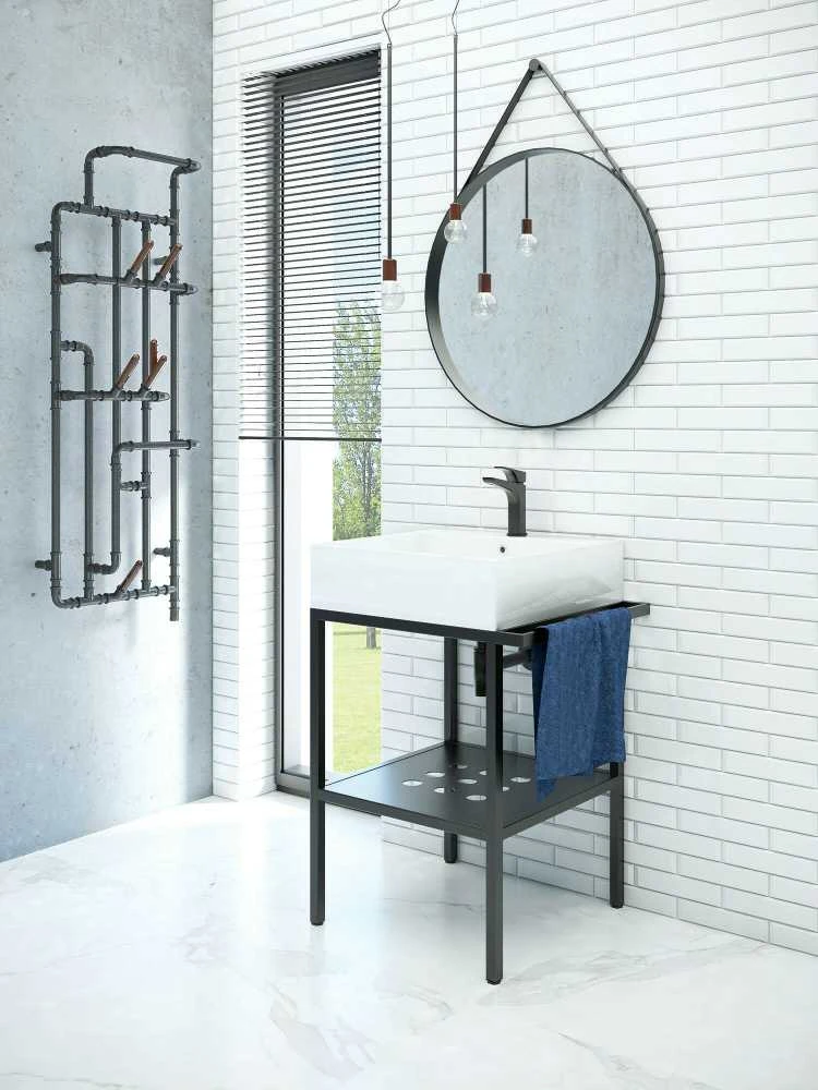 Praustuvas Deante Temisto su pastatoma konsole, 56.5x50 cm, CDTS6U5S, Baltas/Juodas