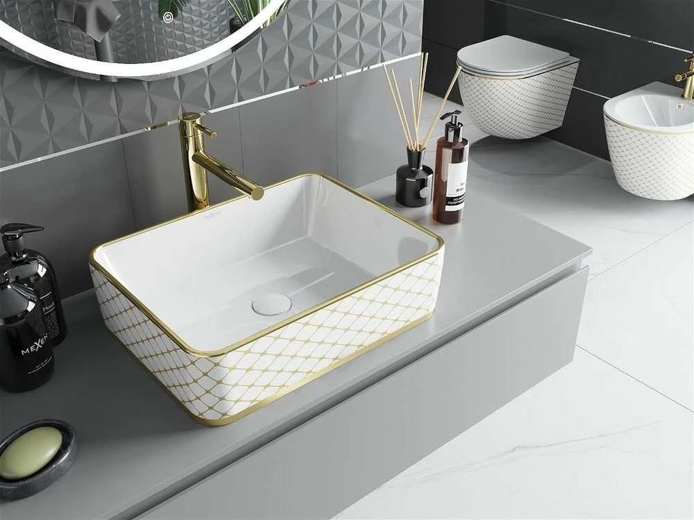 Praustuvas Mexen Catia 48 cm, Baltas/Gold pattern