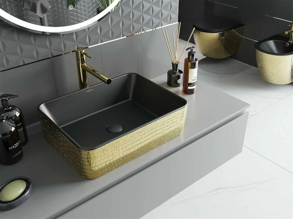 Praustuvas Mexen Catia 48 cm, Juodas matt/Gold pattern