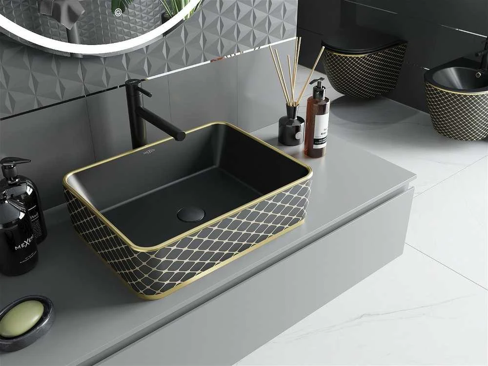 Praustuvas Mexen Catia 48 cm, Juodas matt/Gold pattern