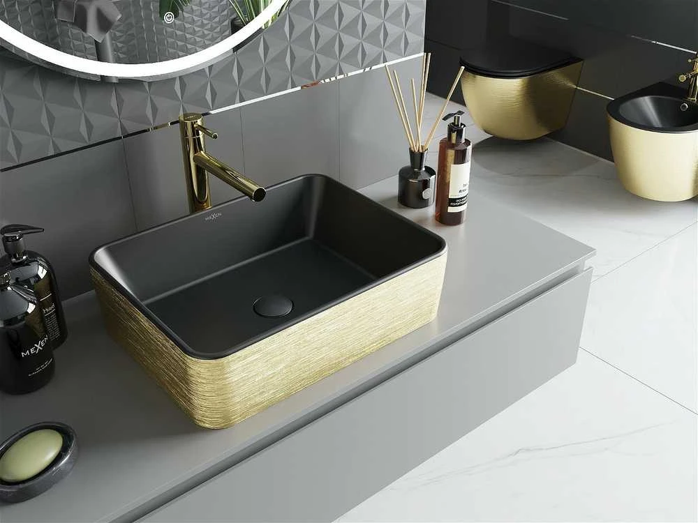 Praustuvas Mexen Catia 48 cm, Juodas matt/Gold lines