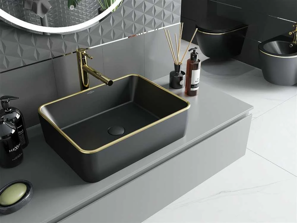 Praustuvas Mexen Catia 48 cm, Juodas matt/Gold edge