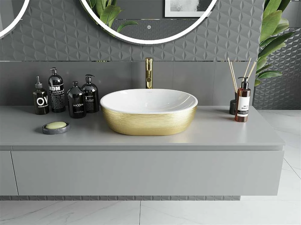 Praustuvas Mexen Viki 48 cm, Baltas/Gold lines
