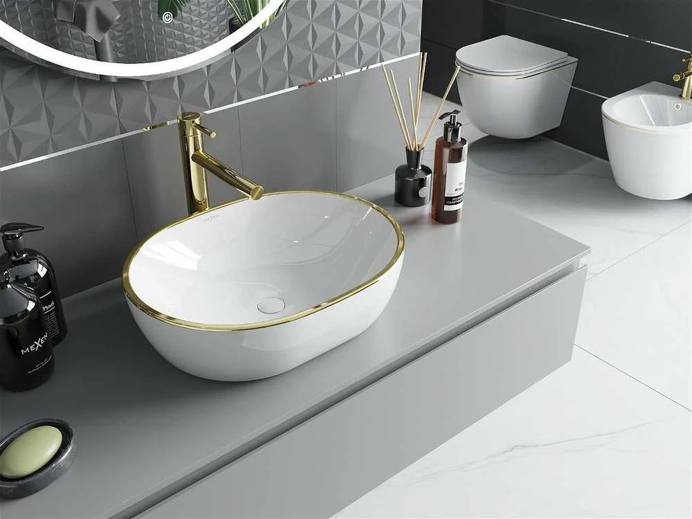 Praustuvas Mexen Viki 48 cm, Baltas/Gold edge
