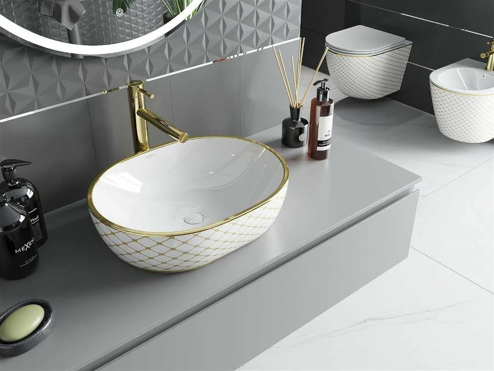 Praustuvas Mexen Viki 48 cm, Baltas/Gold pattern