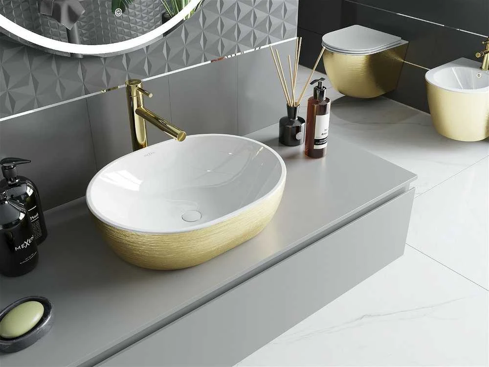 Praustuvas Mexen Viki 48 cm, Baltas/Gold lines