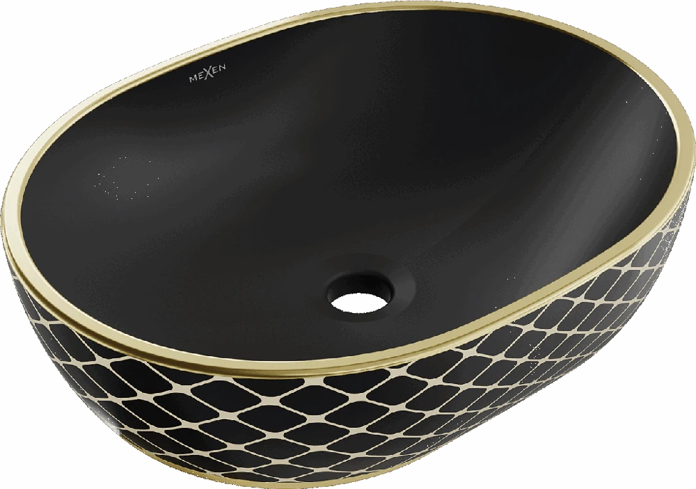 Praustuvas Mexen Viki 48 cm, Juodas matt/Gold pattern