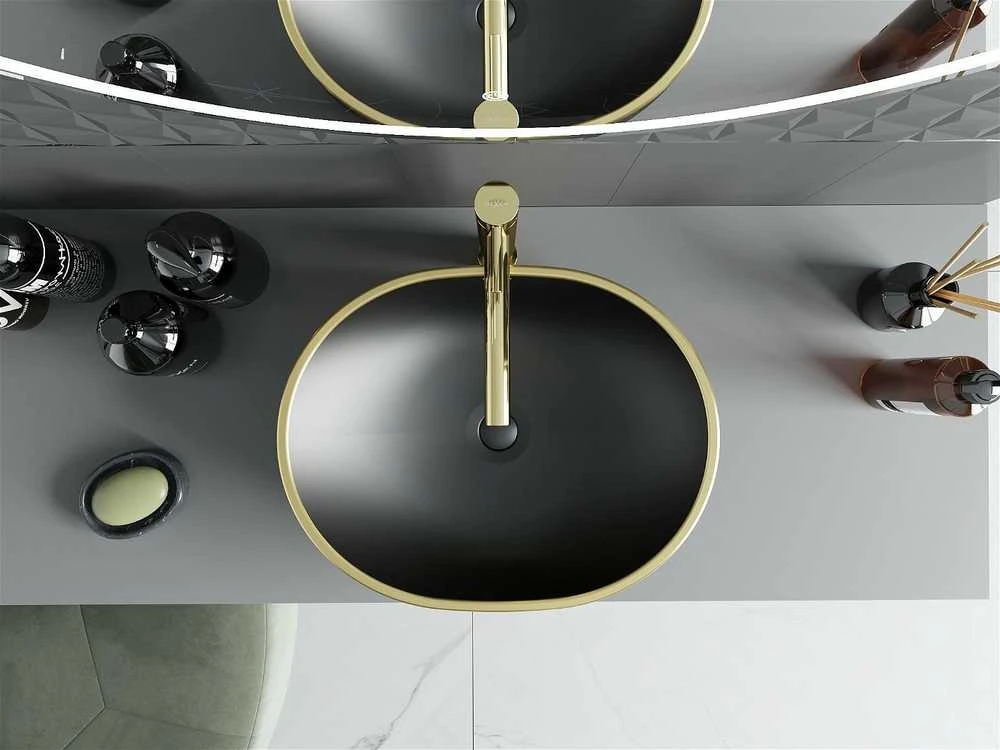 Praustuvas Mexen Viki 48 cm, Juodas matt/Gold edge