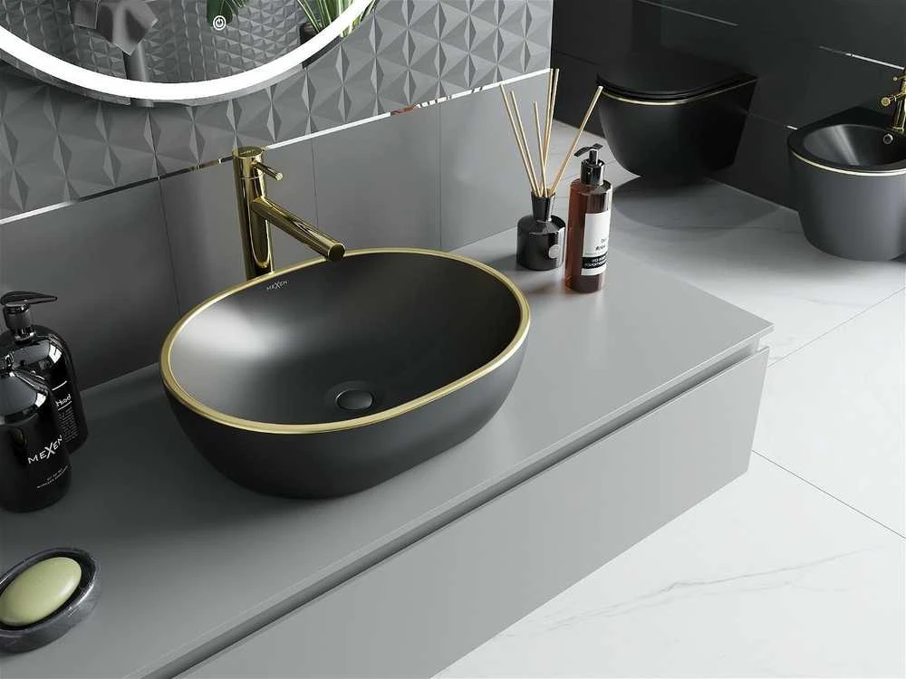 Praustuvas Mexen Viki 48 cm, Juodas matt/Gold edge