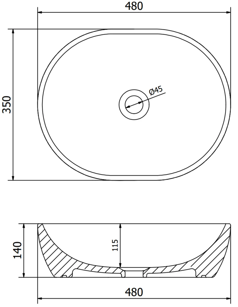 Praustuvas Mexen Viki 48 cm, Juodas matt/Sidabrinis