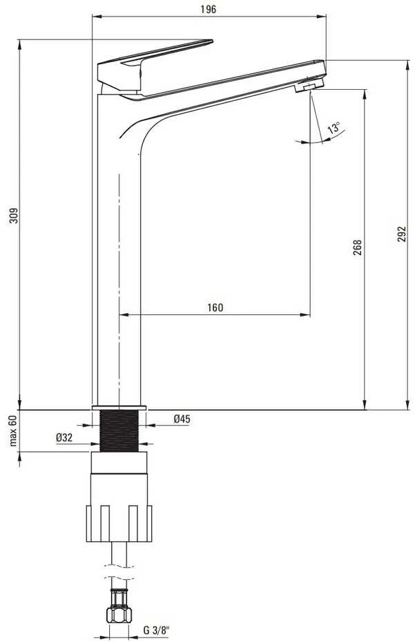 Praustuvo maišytuvas Deante Jasmin Tall ECO-aerator su klik-klak, BGJE021K, Chrome