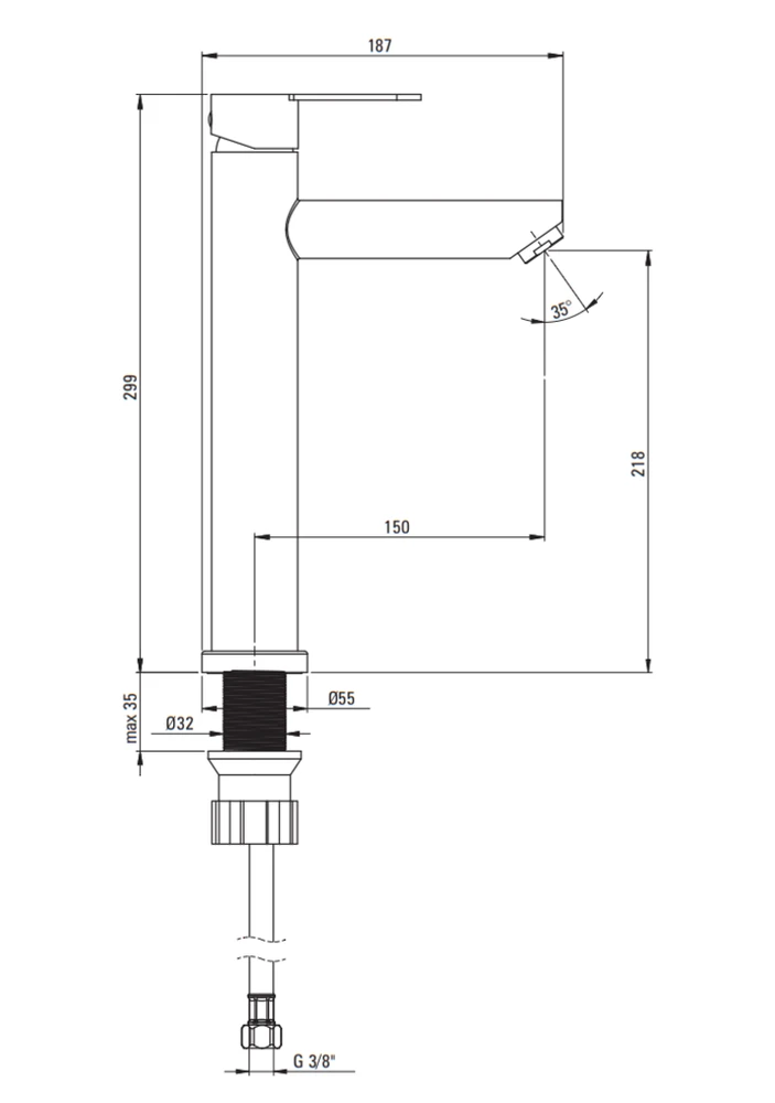 Praustuvo maišytuvas Deante Lupo Tall BLU_F20K, Steel