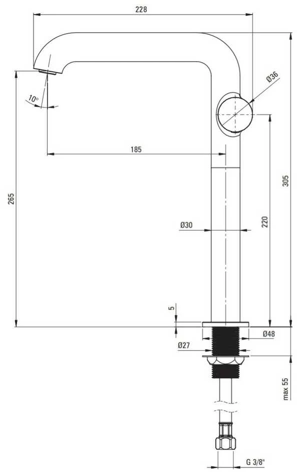 Praustuvo maišytuvas Deante Silia Hexa Tall BHS_F24K, Brushed steel