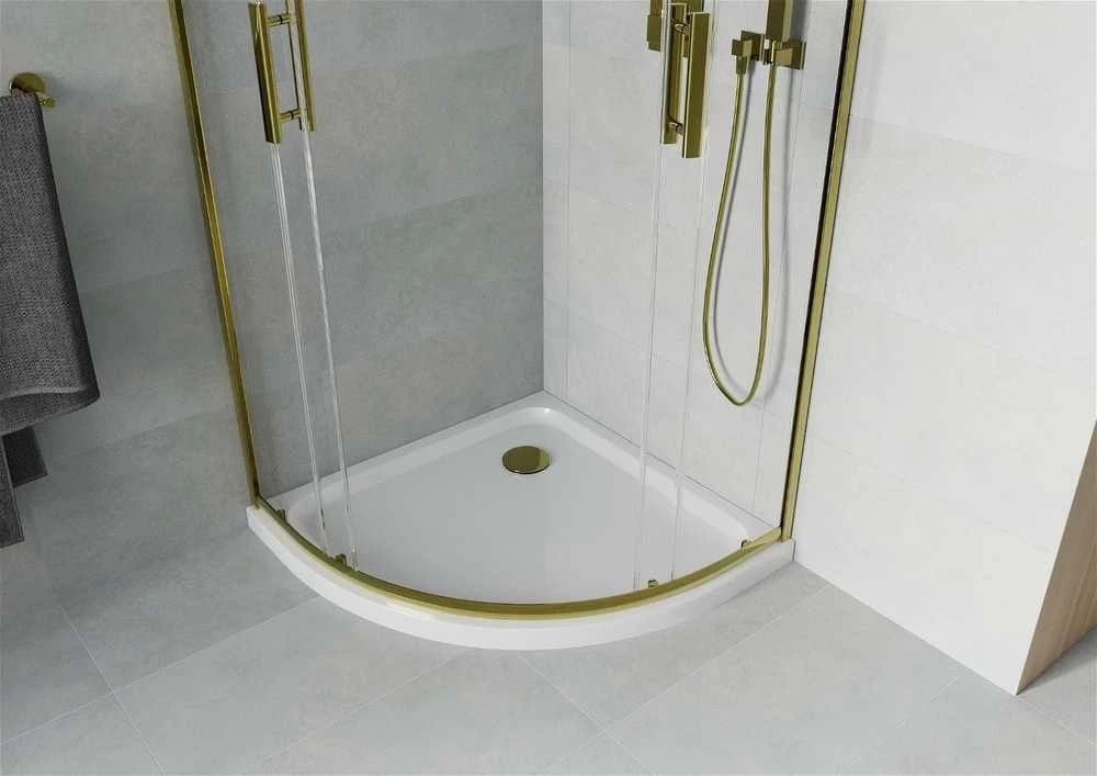 Pusapvalė dušo kabina Mexen Rio F su padėklu ir sifonu, Gold+Baltas/Gold, 90 x 90 cm
