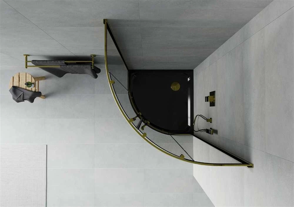 Pusapvalė dušo kabina Mexen Rio F su padėklu ir sifonu, Graphite/Gold+Juodas/Gold, 90 x 90 cm