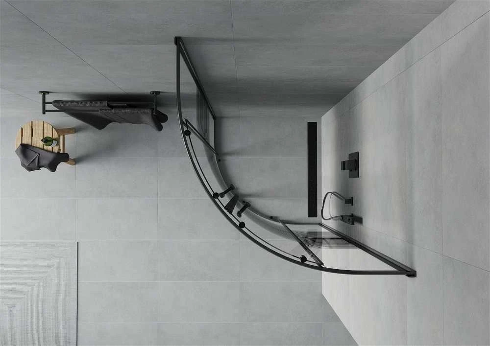 Pusapvalė dušo kabina Mexen Rio, Juodas, pusiau matinė, 70 x 70 cm