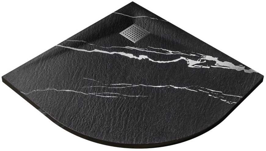 Pusapvalis dušo padėklas Besco Vexo Marble Juodas, 90 x 90 cm