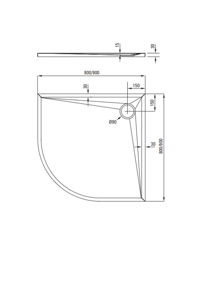 Pusapvalis dušo padėklas Deante Kerria Plus, 90 cm
