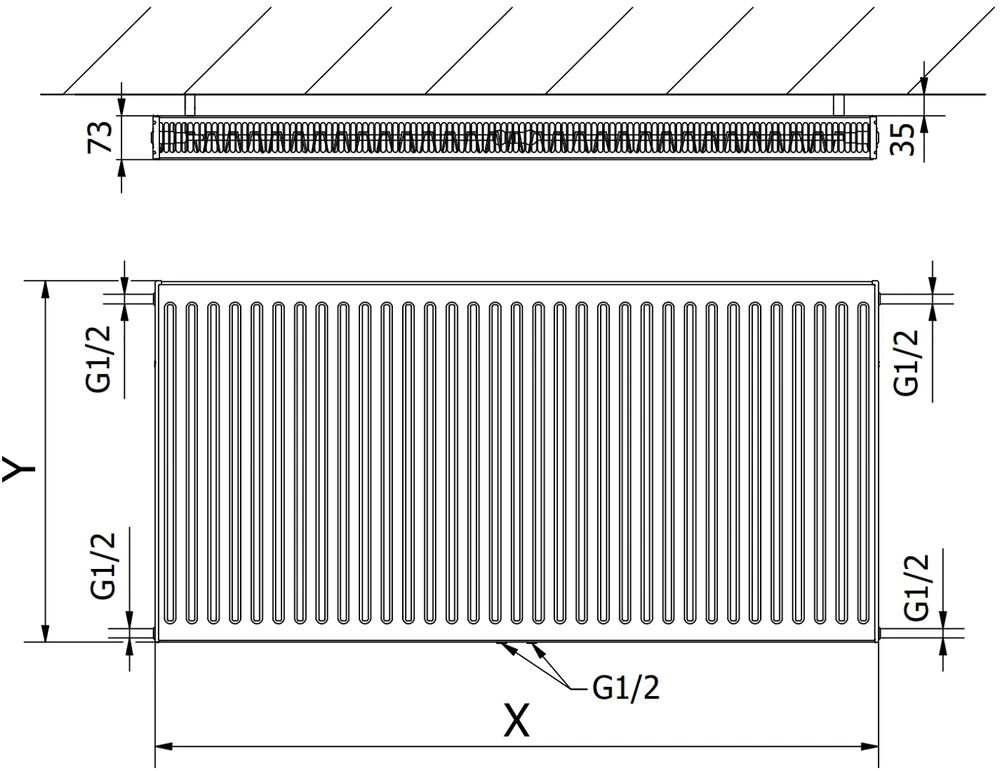 Radiatorius Mexen CC21, 300 x 400 mm, 294 W, pajungimas iš apačios per vidurį, juodas