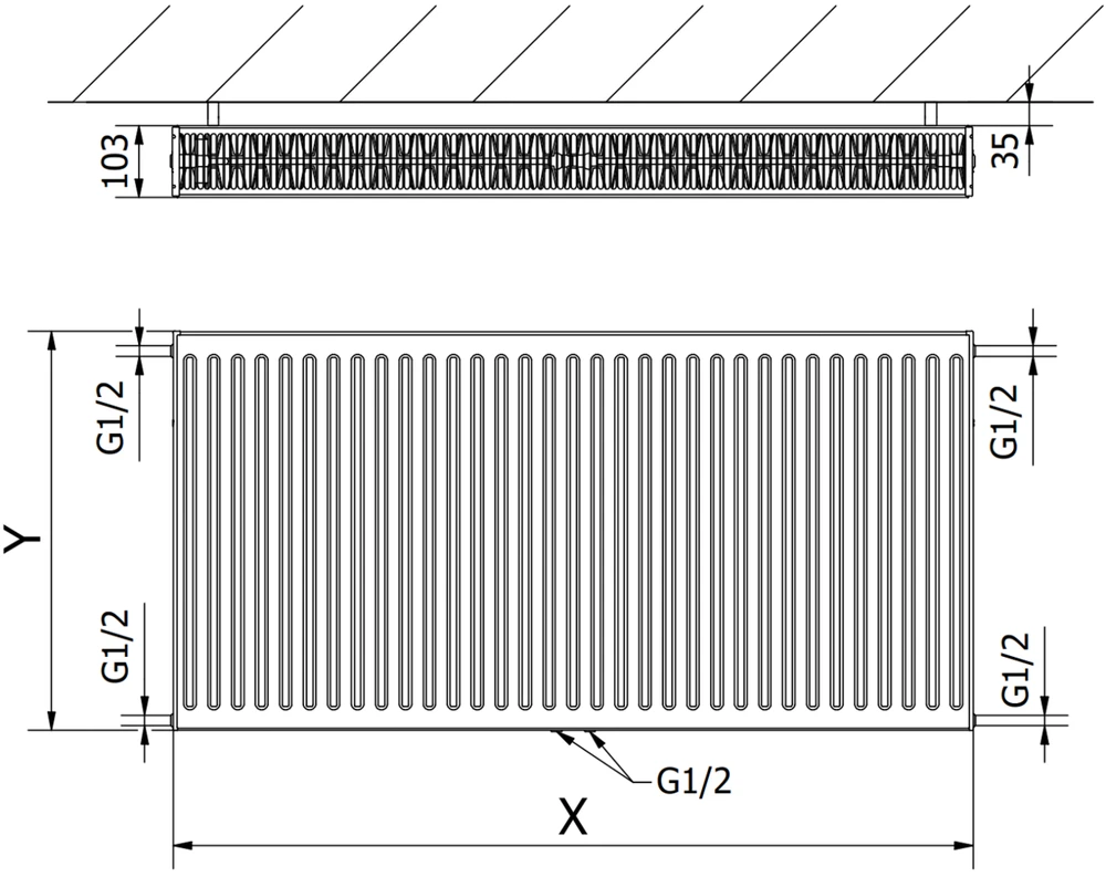 Radiatorius Mexen CC22, 400 x 700 mm, 830 W, pajungimas iš apačios per vidurį, baltas