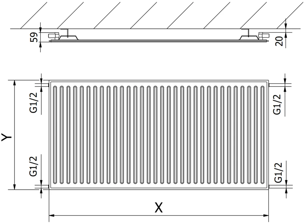 Radiatorius Mexen CH10 Hygiene, 400 x 400 mm, 173 W, pajungimas iš šono, baltas