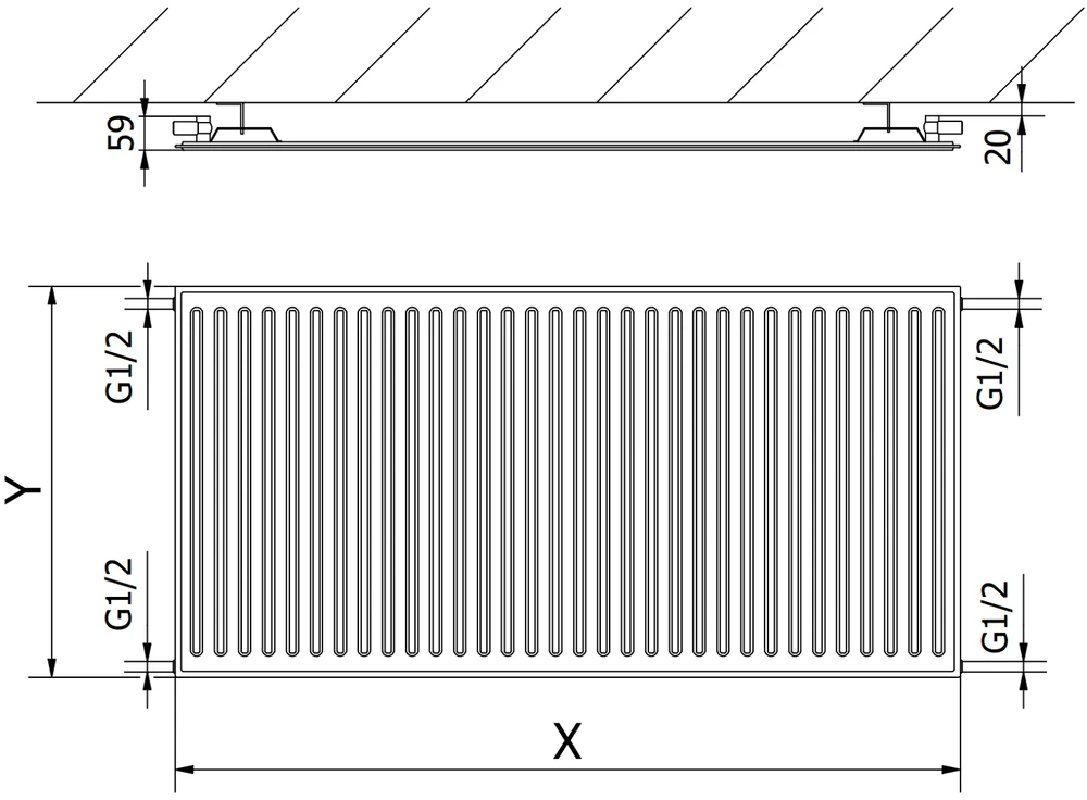 Radiatorius Mexen CH10 Hygiene, 400 x 600 mm, 259 W, pajungimas iš šono, juodas