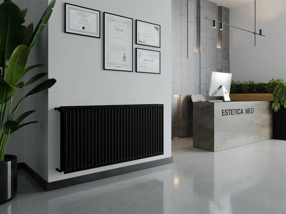 Radiatorius Mexen CH20 Hygiene, 400 x 400 mm, 318 W, pajungimas iš šono, juodas