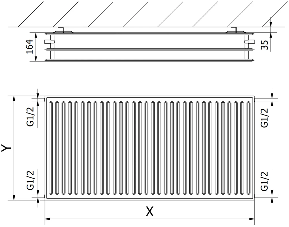 Radiatorius Mexen CH30 Hygiene, 900 x 500 mm, 1032 W, pajungimas iš šono, juodas