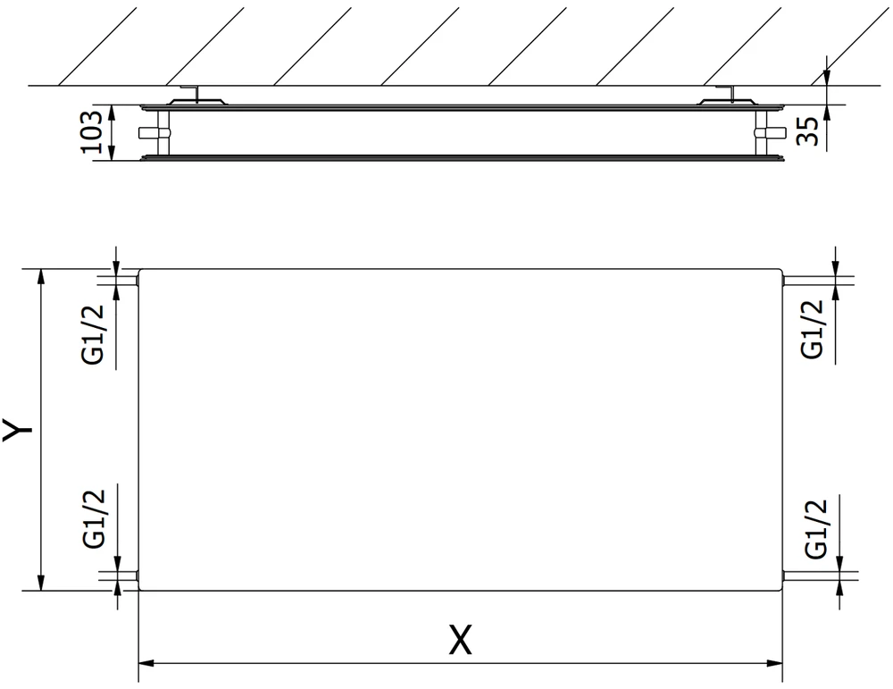 Radiatorius Mexen CHF20 Hygiene Flat, 300 x 1000 mm, 568 W, pajungimas iš šono, antracitas