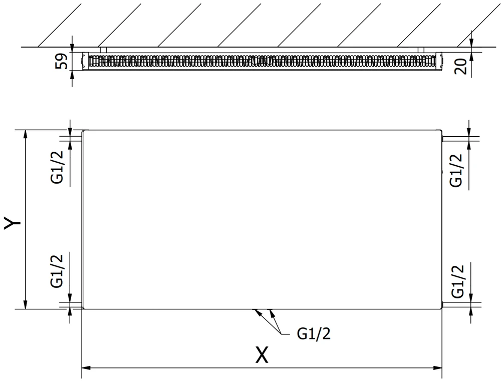 Radiatorius Mexen Flat CCF11, 300 x 700 mm, 318 W, pajungimas iš apačios per vidurį, antracitas