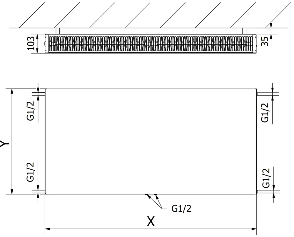 Radiatorius Mexen Flat CCF22, 400 x 600 mm, 683 W, pajungimas iš apačios per vidurį, juodas