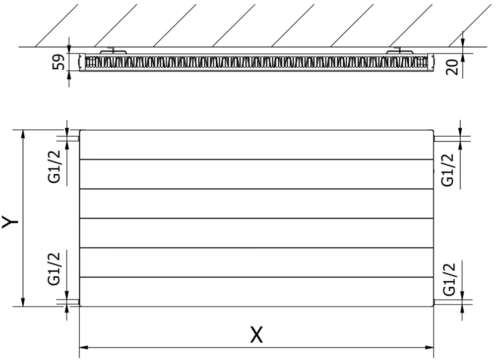 Radiatorius Mexen Line CL11, 600 x 1300 mm, 1018 W, šoninio pajungimo, juodas