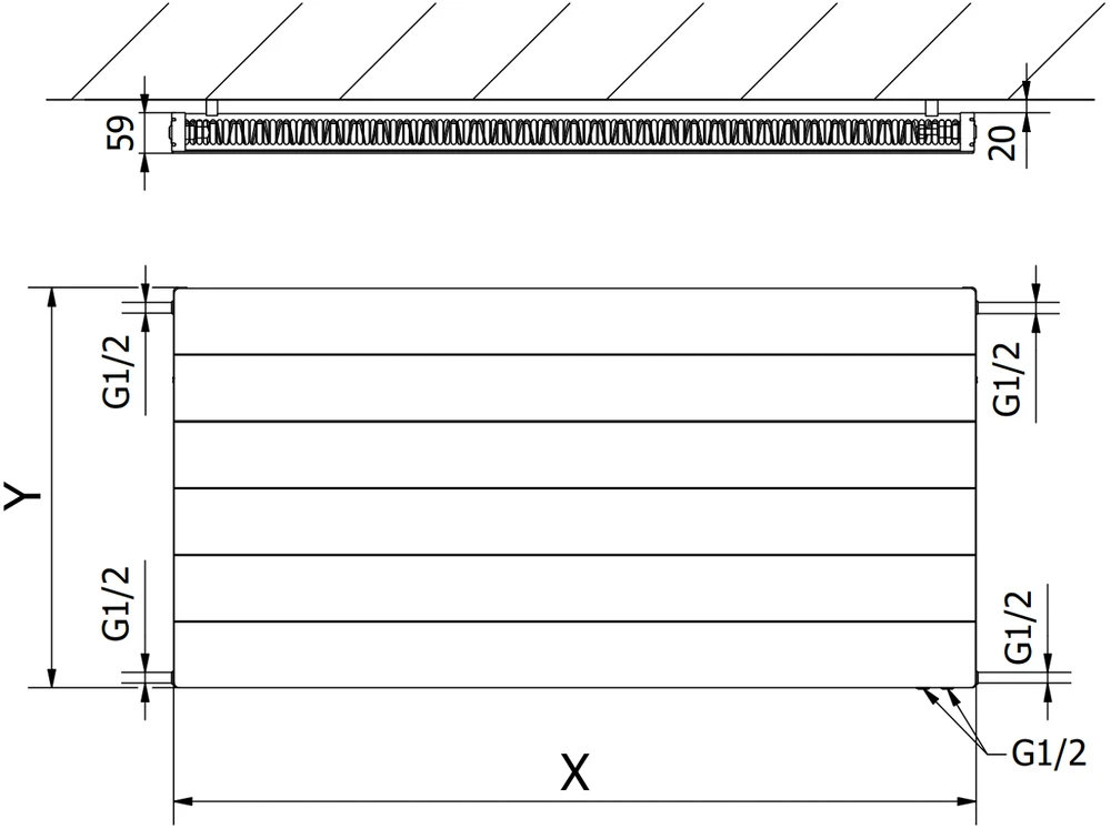 Radiatorius Mexen Line CVL11, 600 x 1300 mm, 1018 W, apatinio pajungimo, juodas