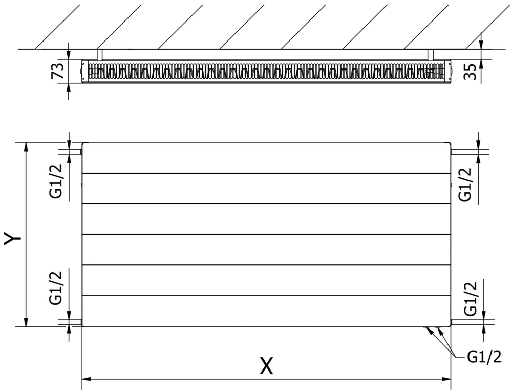Radiatorius Mexen Line CVL21, 500 x 2000 mm, 2016 W, apatinio pajungimo, baltas