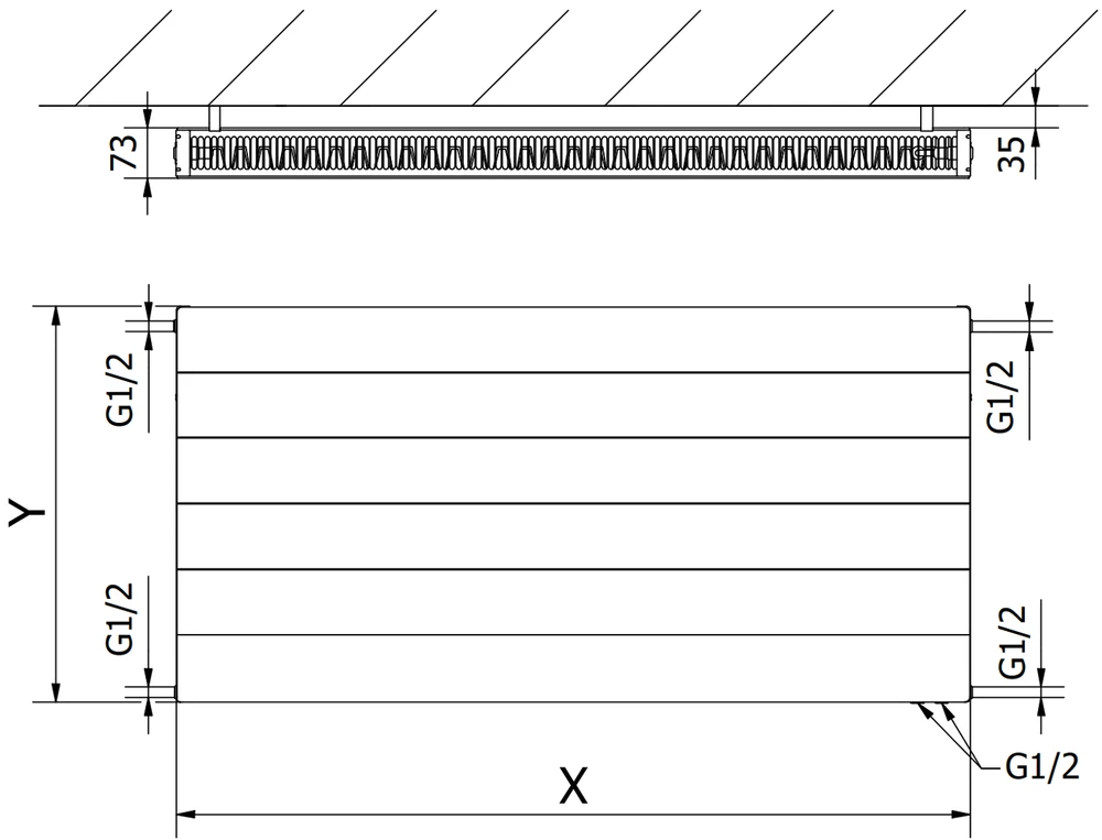 Radiatorius Mexen Line CVL21, 900 x 400 mm, 636 W, apatinio pajungimo, antracitas