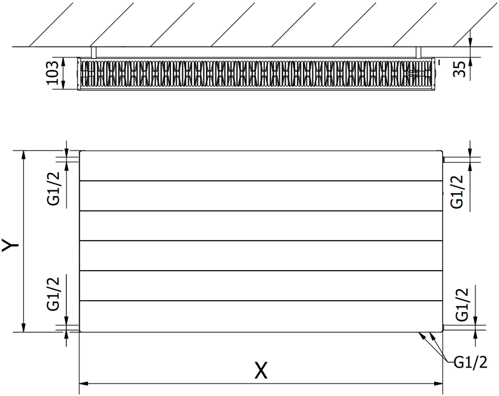 Radiatorius Mexen Line CVL22, 300 x 500 mm, 450 W, apatinio pajungimo, antracitas