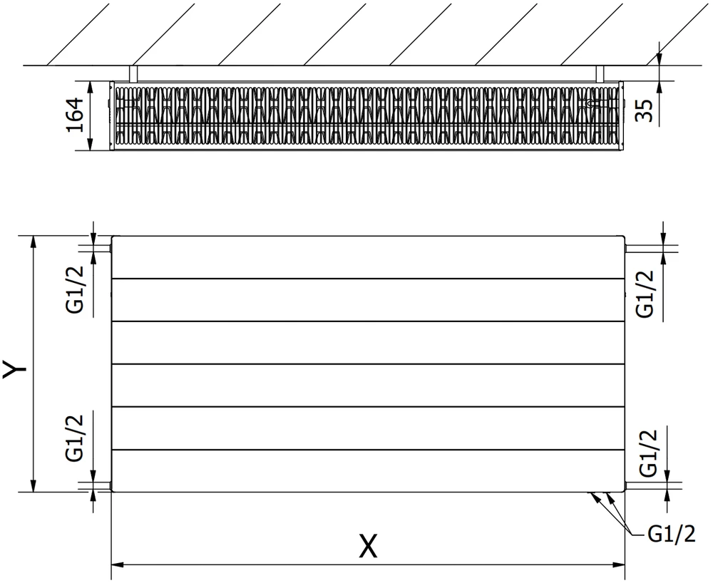 Radiatorius Mexen Line CVL33, 300 x 2000 mm, 2481 W, apatinio pajungimo, baltas