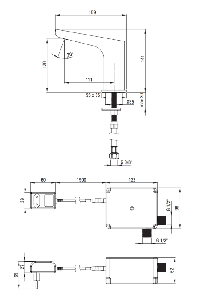 Sensorinis maišytuvas Deante Hiacynt BQH_N28V, Nero (230/6V)