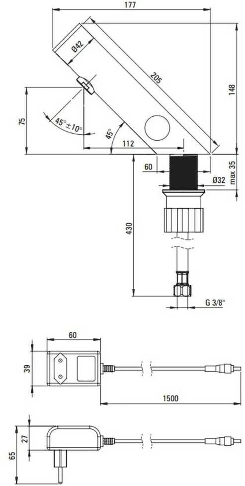 Sensorinis maišytuvas Deante Sense BQR_F29V, Šlifuotas plienas (230/6V)