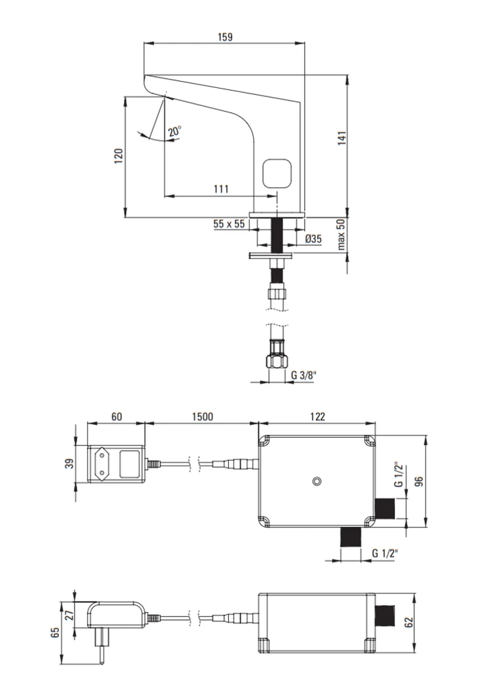 Sensorinis praustuvo maišytuvas Deante Hiacynt BQH_N29V, Nero (230/6V)