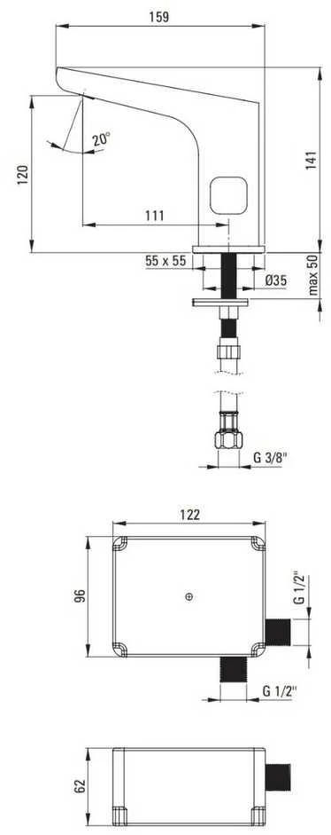 Sensorinis praustuvo maišytuvas Deante Hiacynt BQH_029R, Chrome (4xAA)