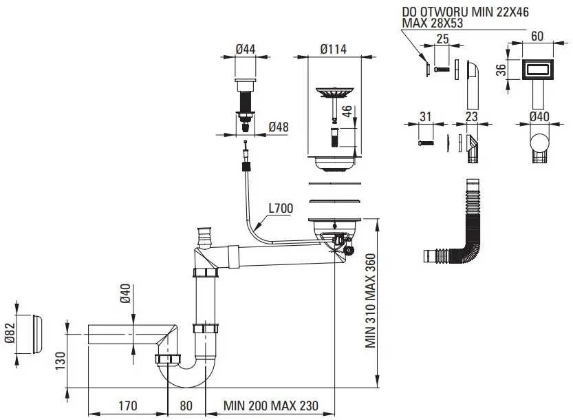 Sifonas granitinėms plautuvėms Deante Space-Saver ZXY_9982, Steel