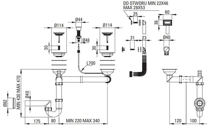 Sifonas granitinėms plautuvėms Deante Space-Saver ZXY_9983, Steel