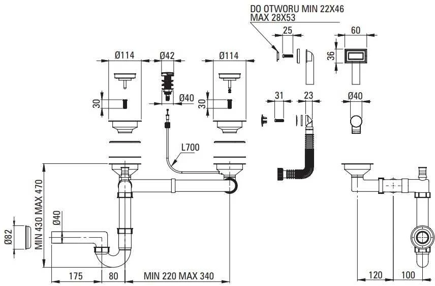 Sifonas granitinėms plautuvėms Deante Space-Saver ZXY_N973, Nero