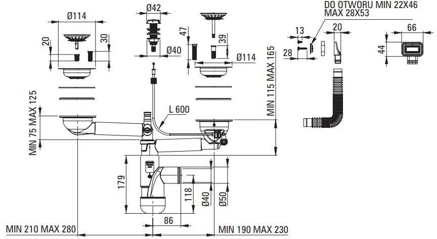 Sifonas plautuvėms Deante Space-Saver Lux ZXY_9912, Steel